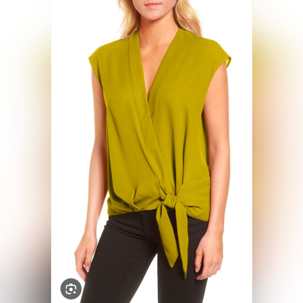 Trouve Mustard Wrap Blouse Large